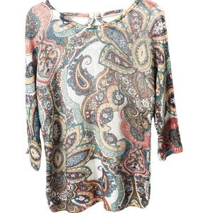 Chico's Women's Paisley Cross-Back Detail 3/4 Sleeve Sweater Size 1 (Medium)